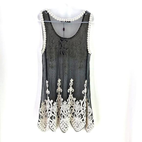 Pretty Angel Sleeveless Black Sheer Crochet Embroidery Summer Dress MED Coquette - Picture 3 of 8